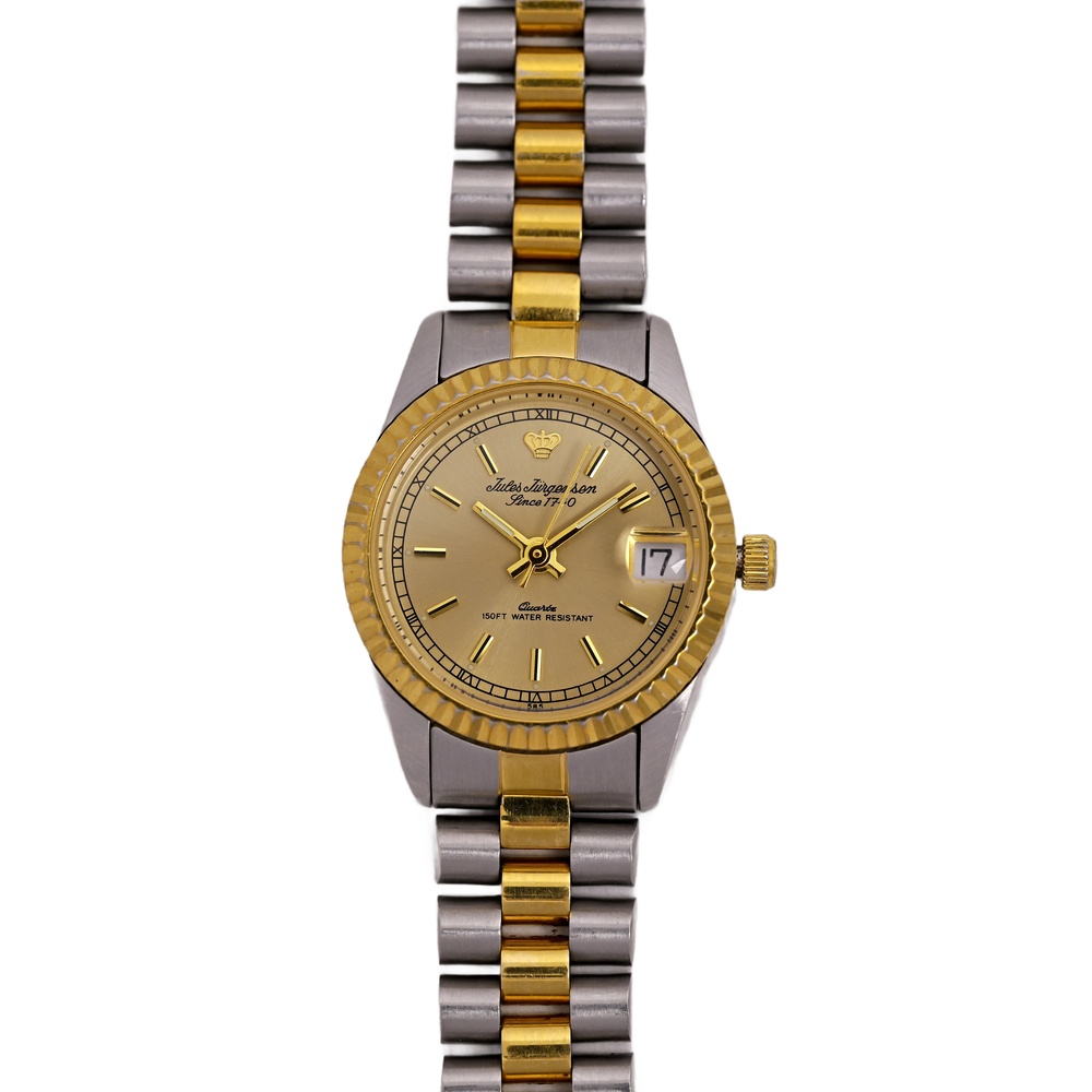 Jules Jurgensen Vintage Gold Plated 1990's Ladies Wrist Watch Solid Links